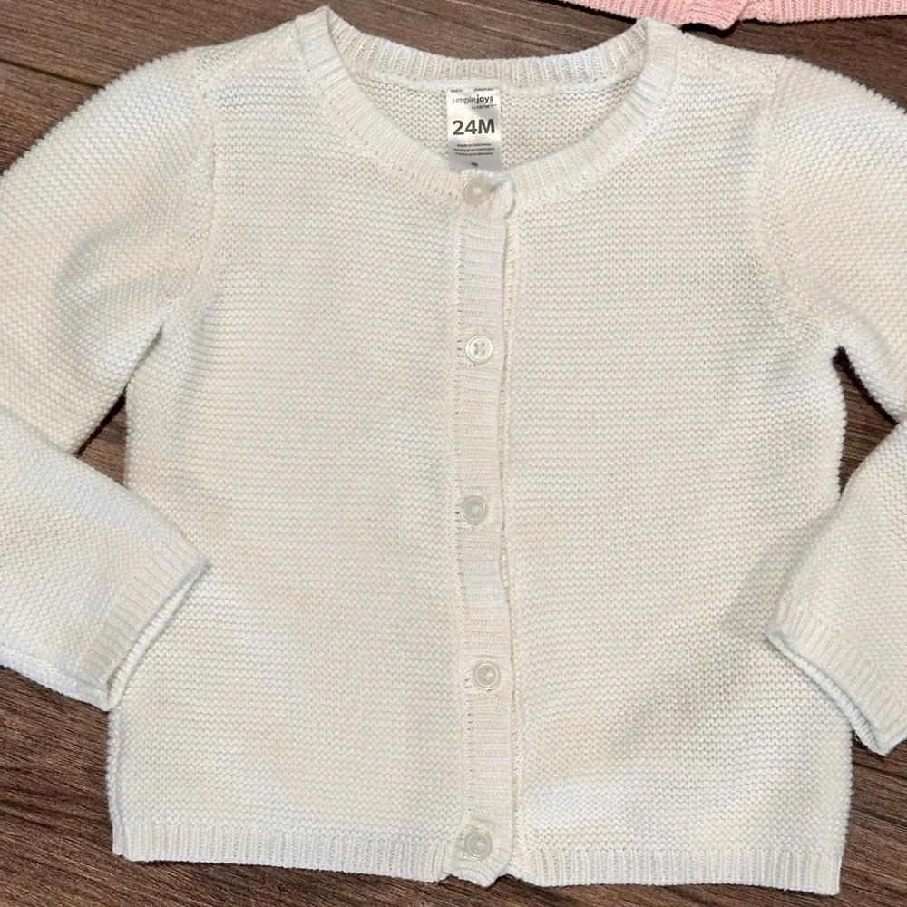 Carter’s Girls 24 Months White and Light Pink Button Up Knit Textured Cardigans - Picture 6 of 8